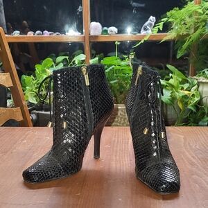 Jimmy Choo Black Snakeskin Ankle Boots Stilleto Heel Bootie 37